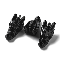 Obsidian Natural Obsidian Healing Dragon Head Figurines, Reiki Energy Stone Display Decorations, for Home Feng Shui Ornament, 42~45x18~21x18~20mm
