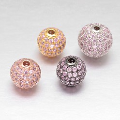 Mixed Color CZ Brass Micro Pave Cubic Zirconia Round Beads, Mixed Color, 14mm, Hole: 2mm