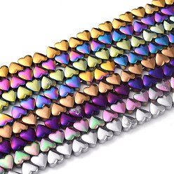 Mixed Color Non-magnetic Synthetic Hematite Beads Strands, Galvanic Plating(Color Retention for 1 Year), Heart, Mixed Color, 6x6x3mm, Hole: 1mm, about 76pcs/strand, 15.94 inch(40.5cm)