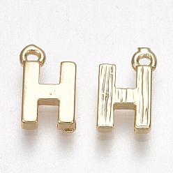 Letter H Brass Charms, Letter, Nickel Free, Real 18K Gold Plated, Letter.H, 8.5x5x1.5mm, Hole: 0.8mm