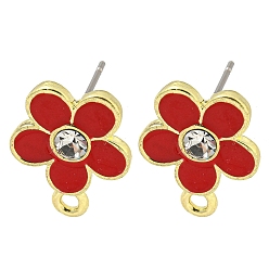 Красный Поиск сережек-гвоздиков из сплава с покрытием стойки, со стразами, без кадмия, без никеля и без свинца, цветок, красные, 17x13 мм, отверстие : 1.8 мм, штифты : 10.5x0.5 мм