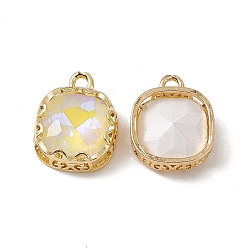 Lt.Col.Topaz Square K9 Glass Charms, Faceted, with Light Gold Tone Brass Edge, Lt.Col.Topaz, 15x12x4.5mm, Hole: 1.8mm