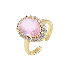 Pink Латунные микропаве кубические цирконии манжеты открытые кольца для женщин, овальные, со стеклом, долговечный, стойки покрытие, реальный 18 k позолоченный, розовые, 17 мм