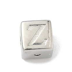 Letter Z Латунные бусины, без кадмия и без свинца, долговечный, стойки покрытие, кубические, платина, Письмо Z, 6x6x6 мм, отверстие : 1.8 мм