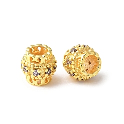 лаванда Латунные микро проложить Цирконий Европейский бисером, баррель, стойки покрытие, прочное покрытие, без кадмия и без свинца, лаванда, 8x7.5 мм, отверстие : 4 мм