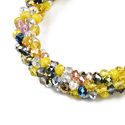 Yellow Glass Beaded Crochet Stretch Bracelet, Fashion Nepal Bracelet for Women, Yellow, Inner Diameter: 1-7/8 inch(4.7cm)