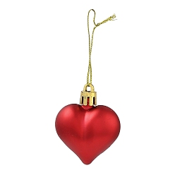 Red Valentine's Day Electroplate Plastic Heart Pendants Decorations, Nylon Rope Christmas Tree Hanging Ornaments, Red, 150mm, 12pcs/box