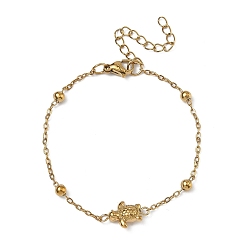 Turtle Тема морской жизни 304 Браслеты из нержавеющей стали, спутниковые цепи браслеты для женщин, золотые, ионное покрытие (ip), долговечный, черепаха, 6.42 дюйм (16.3 см)