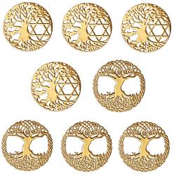 Golden Olycraft Self Adhesive Stickers, Brass Cabochons Stickers, Flat Round with Tree of Life, Golden, 20mm, 4pcs/color, 8pcs/set
