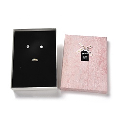Pink Cardboard Jewelry Big Set Boxes, with Sponge Inside, Rectangle with Bowknot, Pink, 18.1x13.2x3.9cm