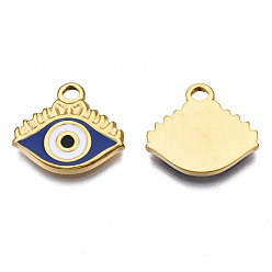 Dark Blue 304 Stainless Steel Pendants, with Enamel, Eye, Dark Blue, 14.5x16x2mm, Hole: 1.8mm