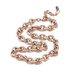 Rose Gold Ion Plating(IP) 304 Stainless Steel Rolo Chain Necklace, Rose Gold, 15.83 inch(40.2cm)