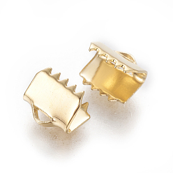 Golden 304 Stainless Steel Ribbon Crimp Ends, Rectangle, Golden, 6x6.5mm, Hole: 0.8mm