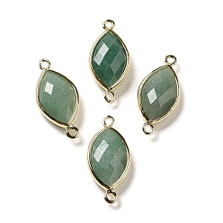 Green Aventurine Natural Green Aventurine Faceted Connector Charms, Rack Plating Brass Horse Eye Links, Golden, 25x11.5x5.5mm, Hole: 1.6mm