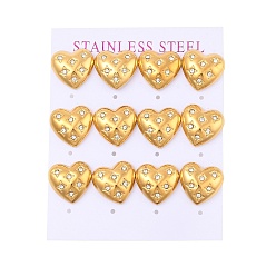 Золотой Ионное покрытие (ip) 304 серьги-гвоздики в форме сердца из нержавеющей стали, с микро проложить четкого кубического циркония, золотые, 9.5x15 мм