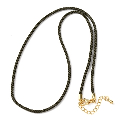 Темно-оливково-зеленый 2мм круглый нейлоновый миланский шнур для изготовления ожерелья, с латунными выводами и 303 застежками из лобстера из нержавеющей стали, реальный 18 k позолоченный, темно-оливковый зеленый, 18.50~18.70 дюйм (47~47.5 см)
