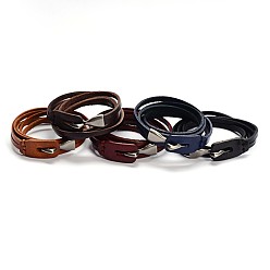 Mixed Color 3-Loop Cowhide Leather Wrap Bracelets, with Alloy Clasps, Mixed Color, 23-5/8x1/4 inch(60x0.8cm)