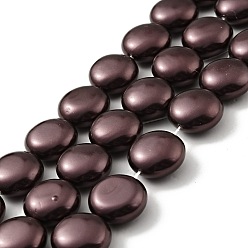 Saddle Brown Electroplated Shell Pearl Beads Strands, Polished, Flat Round, Saddle Brown, 18x9~9.5mm, Hole: 0.6mm, about 22pcs/strand, 19.49 inch(49.5cm)