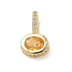 Naranja Latón pavimenta colgantes de circonio cúbico, encantos ovales, larga duración plateado, chapado en rack, sin plomo y el cadmio, real 18 k chapado en oro, naranja, 17x10x7.8 mm, agujero: 5x7 mm