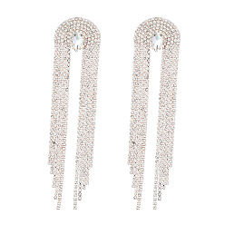 golden Sparkling Rhinestone Tassel Earrings for Women - Long Chain Dangling Ear Jewelry