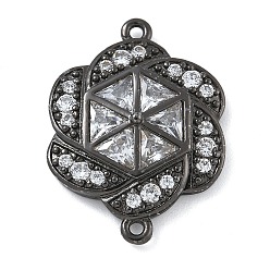 Черный Цвет Металла Стойка покрытие латунь прозрачный кубический цирконий цветок соединительные подвески, долговечный, без свинца и без кадмия, металлический черный , 24x17.5x5 мм, отверстие : 1.2 мм