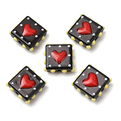 Black Glass Enamel Beads, Hand Drawn Beads, Bumpy Square & Heart, Black, 13x13x5mm, Hole: 1.2mm