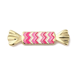 Deep Pink Rack Plating Brass Enamel Connector Charms, Long-Lasting Plated, Lead Free & Cadmium Free, Real 18K Gold Plated, Candy Link, Deep Pink, 9.5x36x4.5mm, Hole: 1.4mm