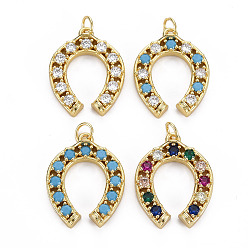 Mixed Color Brass Micro Pave Cubic Zirconia Pendants, with Jump Rings, Cadmium Free & Nickel Free & Lead Free, Real 16K Gold Plated, Letter U, Mixed Color, 22.5x17.5x3mm, Jump Ring: 5x1mm, 3mm inner diameter