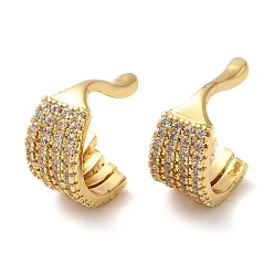 Real 18K Gold Plated Leaf Shape Brass with Cubic Zirconia Cuff Earrings, Cadmium Free & Lead Free, Real 18K Gold Plated, 7.4x14.5x13mm
