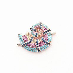 Rose Gold Metal Pave Colorful Cubic Zirconia Connector Charms, Conch Shell Links, Rose Gold, 22.3x15.1mm