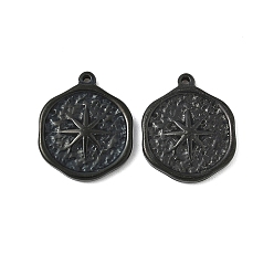 Черный Ионное покрытие (ip) 304 подвески из нержавеющей стали, плоские круглые со звездой, чёрные, 20x16x3 мм, отверстие : 2 мм