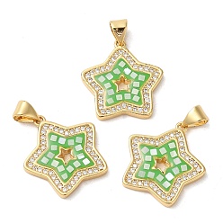 Средний Морско-зеленый Звездчатая стойка, латунные подвески с цирконием, с эмалью и ракушкой, долговечный, без свинца и без кадмия, реальный 18 k позолоченный, средний морской зеленый, 20x19x2 мм, отверстие : 4x5 мм
