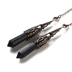 Синий Драгоценный Камень Синтетический синий голдстоун маятник для биолокации большие подвески, с латунной фурнитурой , пуля, 260~270 мм, отверстие : 1.5 мм