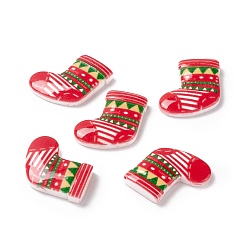 Red Christmas Themed Opaque Resin Cabochons, Christmas Socks, Red, 20x18x4mm