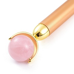 Gold Natural Rose Quartz Massage Tool Skin Care, Facial Rollers, with Plastic Findings, Gold, 156x30~31x16~26mm