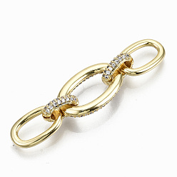 Real 16K Gold Plated Brass Micro Pave Clear Cubic Zirconia Links Connectors, Cadmium Free & Nickel Free & Lead Free, Oval, Real 16K Gold Plated, 45mm