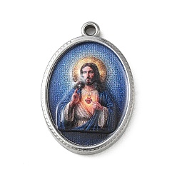 Нержавеющая Сталь Цвет 304 Подвески из нержавеющей стали с религиозным принтом, овальные подвески с изображением Иисуса, цвет нержавеющей стали, 23.5x16x3 мм, отверстие : 1.8 мм