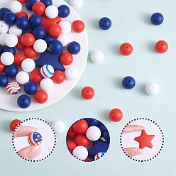 Mixed Color 104Pcs 4th of July US Independence Day Silicone Beads Patriotic Blue Red White Round Star Beads America Flag Stars & Stripes Beads for Independence Day DIY Crafts Home Tiered Tray Decor, Mixed Color, 15mm