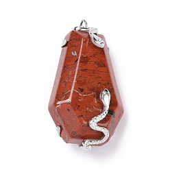 Red Jasper Natural Red Jasper Pendants, with Stainless Steel Color Plated 304 Stainless Steel Snake Findings, Hexagon, 37x20x12.5mm, Hole: 3.5mm