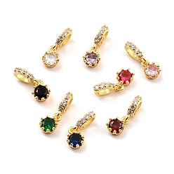 Mixed Color Brass Micro Pave Cubic Zirconia European Dangle Charms, Large Hole Charms, Real 18K Gold Plated, Cadmium Free & Lead Free, Crown, Mixed Color, 9x6.5x3.5mm, Hole: 5.3x3.6mm