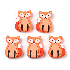 Coral Silicone Focal Beads, Baby Fox, Coral, 35x26.5x9mm, Hole: 2mm
