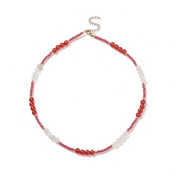 Carnelian Natural Carnelian Beaded Necklaces for Women, Glass Seed Beads Bead Necklaces, 18.66 inch(47.4cm)