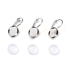 Platinum DIY Earring Making, with Brass Leverback Earring Findings and Transparent Oval Glass Cabochons, Platinum, Cabochons: 11.5~12x4mm, 1pc/set, Earring Findings: 25x14mm, Tray: 12mm, Pin: 0.8mm, 1pc/set
