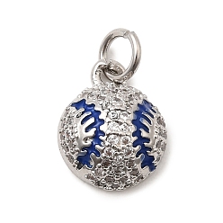 Средно-синий Стойки обшивки латунные подвески, с кубического циркония и эмали, бейсбол прелести, долговечный, без свинца и без кадмия, с целью перехода в кольце, платина, светло-синий, 12.5x10x5 мм, отверстие : 3.5 мм