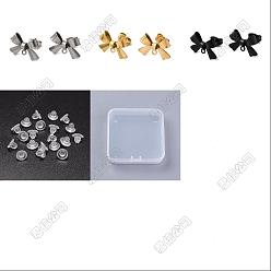 Couleur Mélangete 30 paires 3 couleurs 304 apprêts de boucles d'oreilles à clous en acier inoxydable avec nœud papillon, avec boucle, 60 pièces d'écrous d'oreille en plastique écologique, couleur mixte, 10x15mm, Trou: 1.2mm, pin: 0.7 mm
