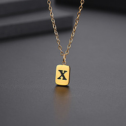 Letter X Titanium Steel Rectangle with Initial Letter Pendant Necklace with Cable Chains for Women, Golden, Letter.X, 17.72 inch(45cm)