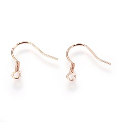 Rose Gold 304 Stainless Steel Earrings Hooks, with Horizontal Loop, Rose Gold, 16.5~17.5x17~20mm, Hole: 2mm, 21 Gauge, Pin: 0.7mm