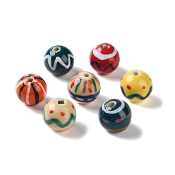 Mixed Color Handmade Porcelain Beads, Famille Rose Porcelain, Round, Mixed Color, 12~13.5mm, Hole: 1.8mm