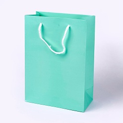 Aquamarine Kraft Paper Bags, with Handles, Gift Bags, Shopping Bags, Rectangle, Aquamarine, 28x20x10.1cm