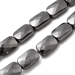 Металлическо-черное Гальванопокрытие Стеклянные бусины с гальваническим покрытием , прямоугольные, граненые, покрытие черного цвета металла, 9x6x4 мм, отверстие : 1 мм, около 46 шт / нитка, 16.14'' (41 см)